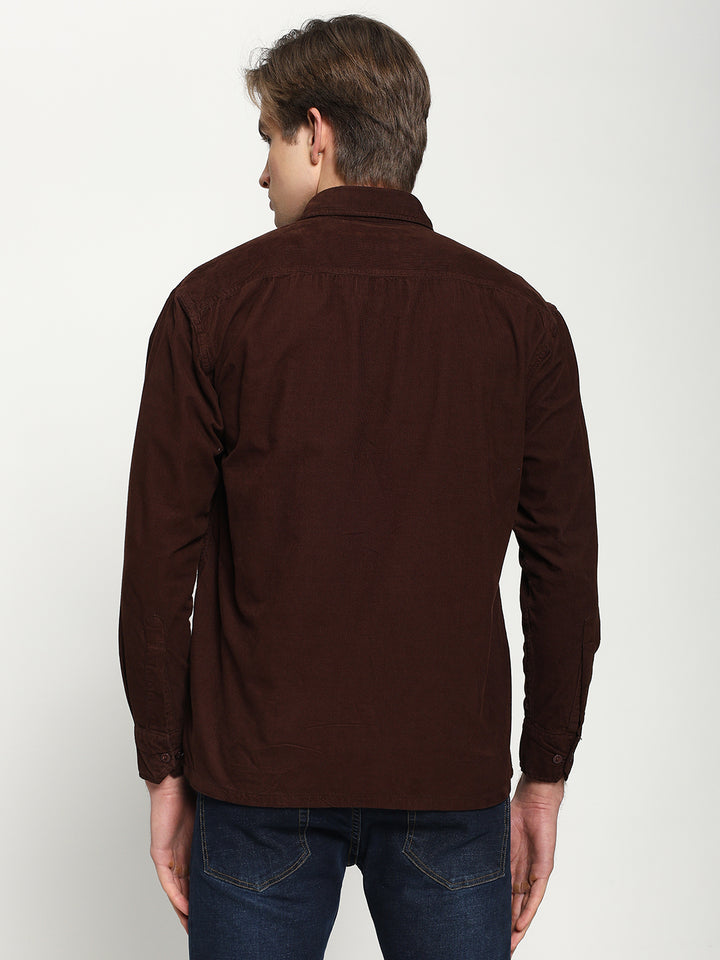 Men's Maroon Drop Shoulder Corudroy Shirt