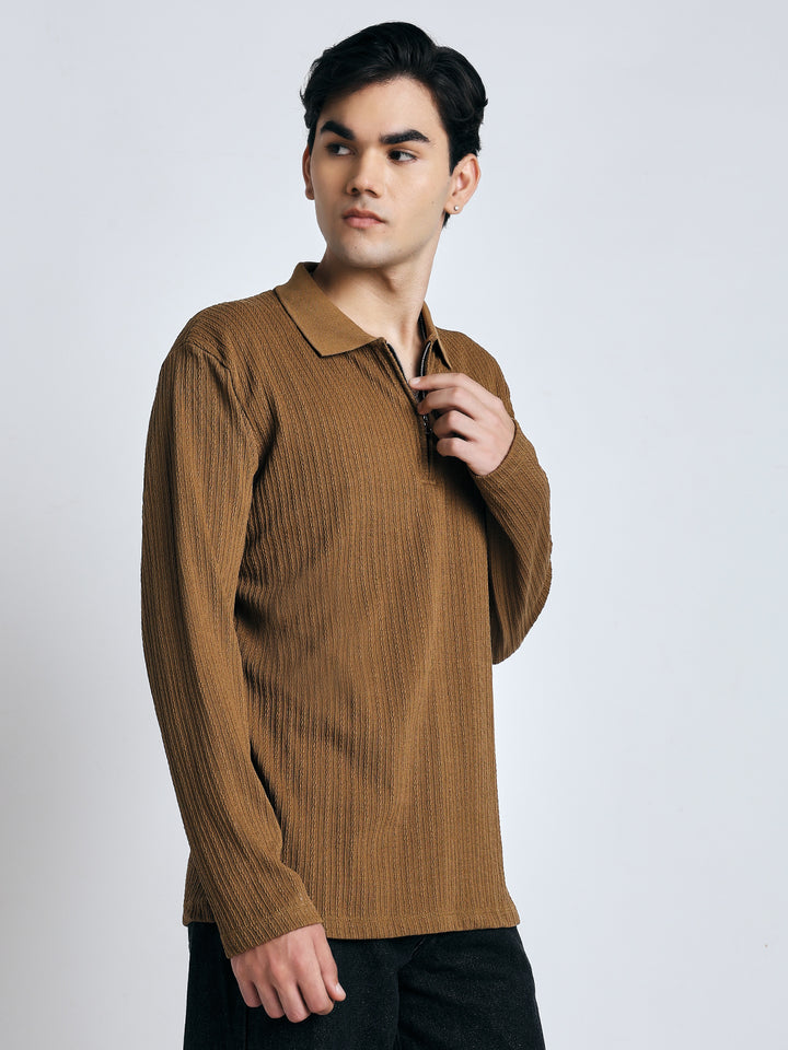 Brown front chain zipper T-shirt