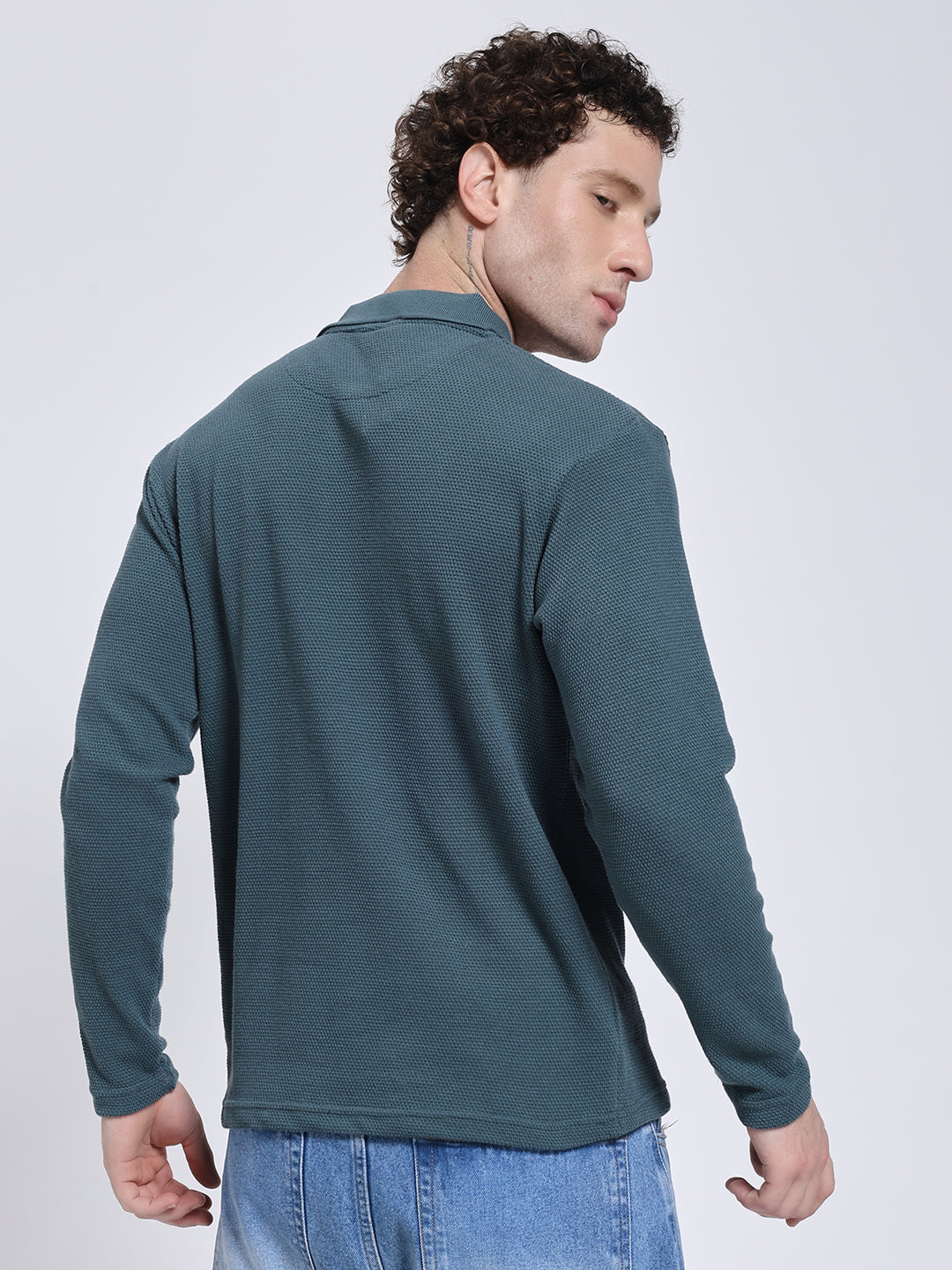 Men’s Aqua Teal Full Sleeve Polo T-Shirt
