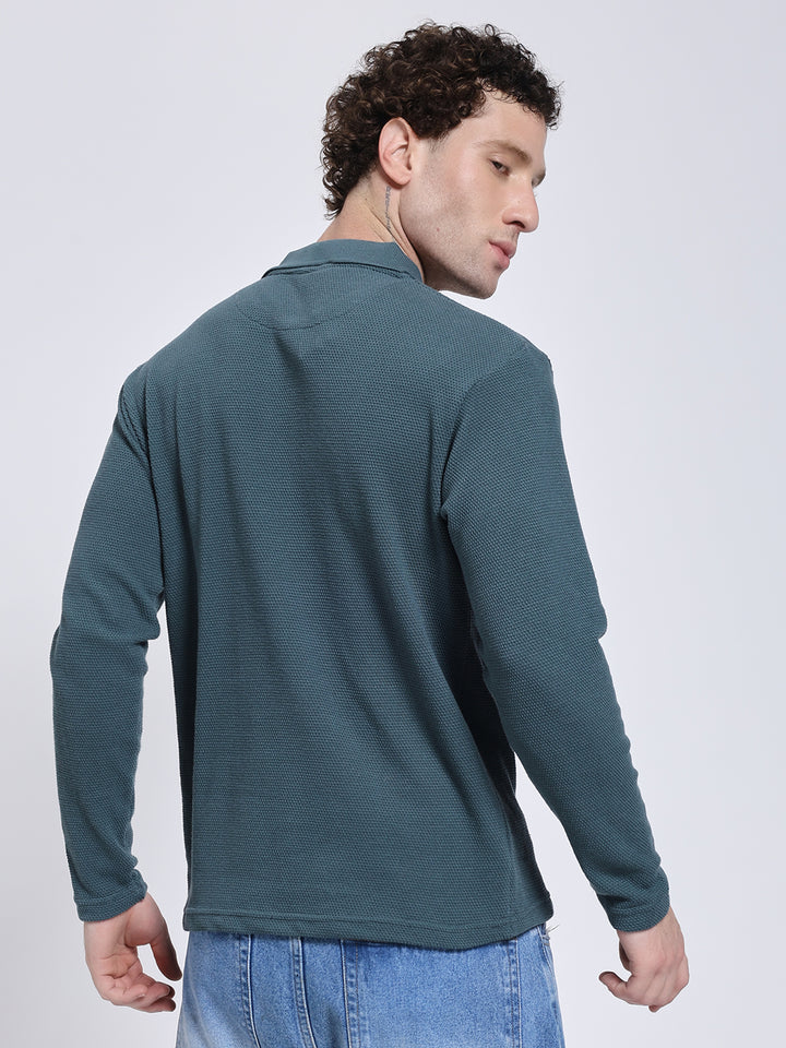 Men’s Aqua Teal Full Sleeve Polo T-Shirt