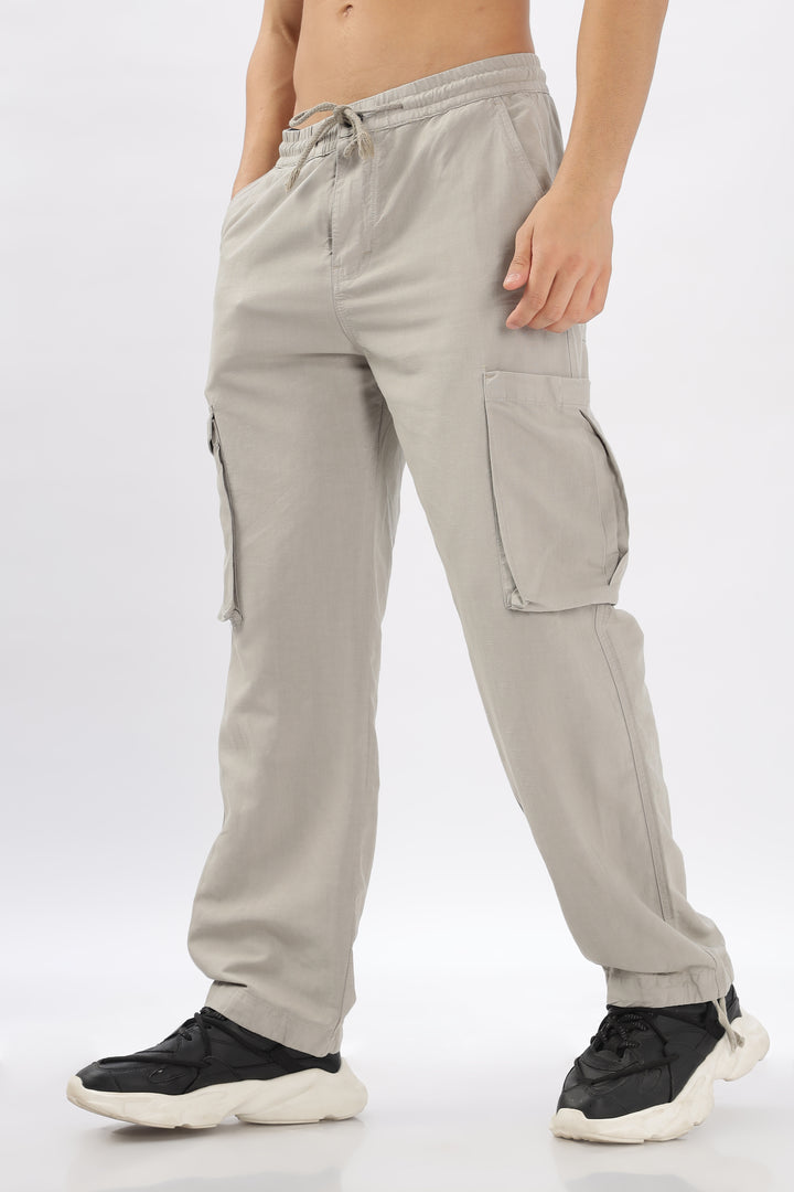 LIGHT GREY LINEN CARGO PANTS