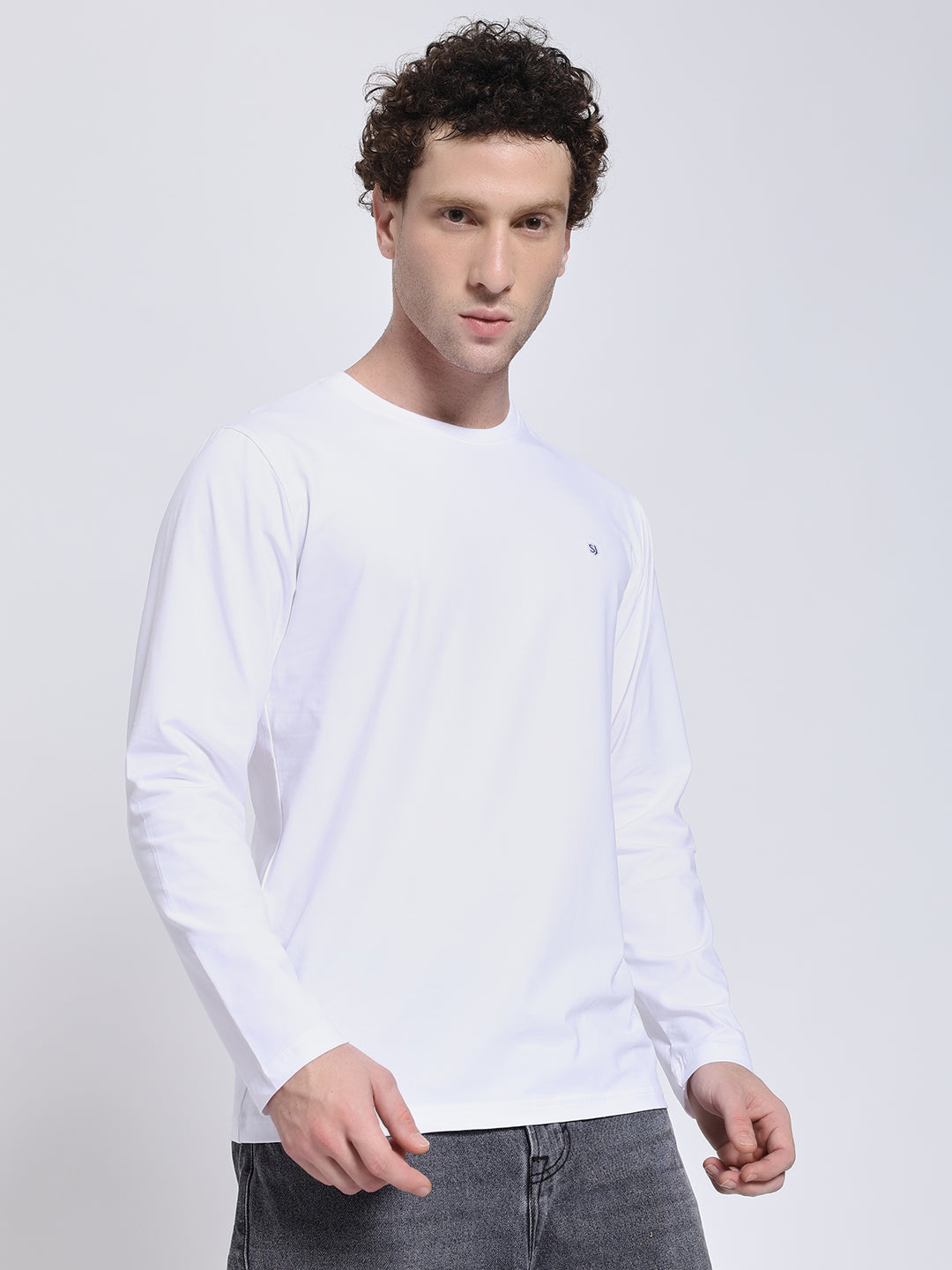 Men’s Solid White Full Sleeve Lycra T-Shirt