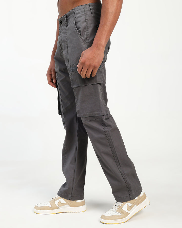 Men’s Dark Grey Straight Fit Cargo Pants with Utility Pockets