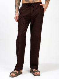Men’s Dark Brown Regular Fit Linen Pants