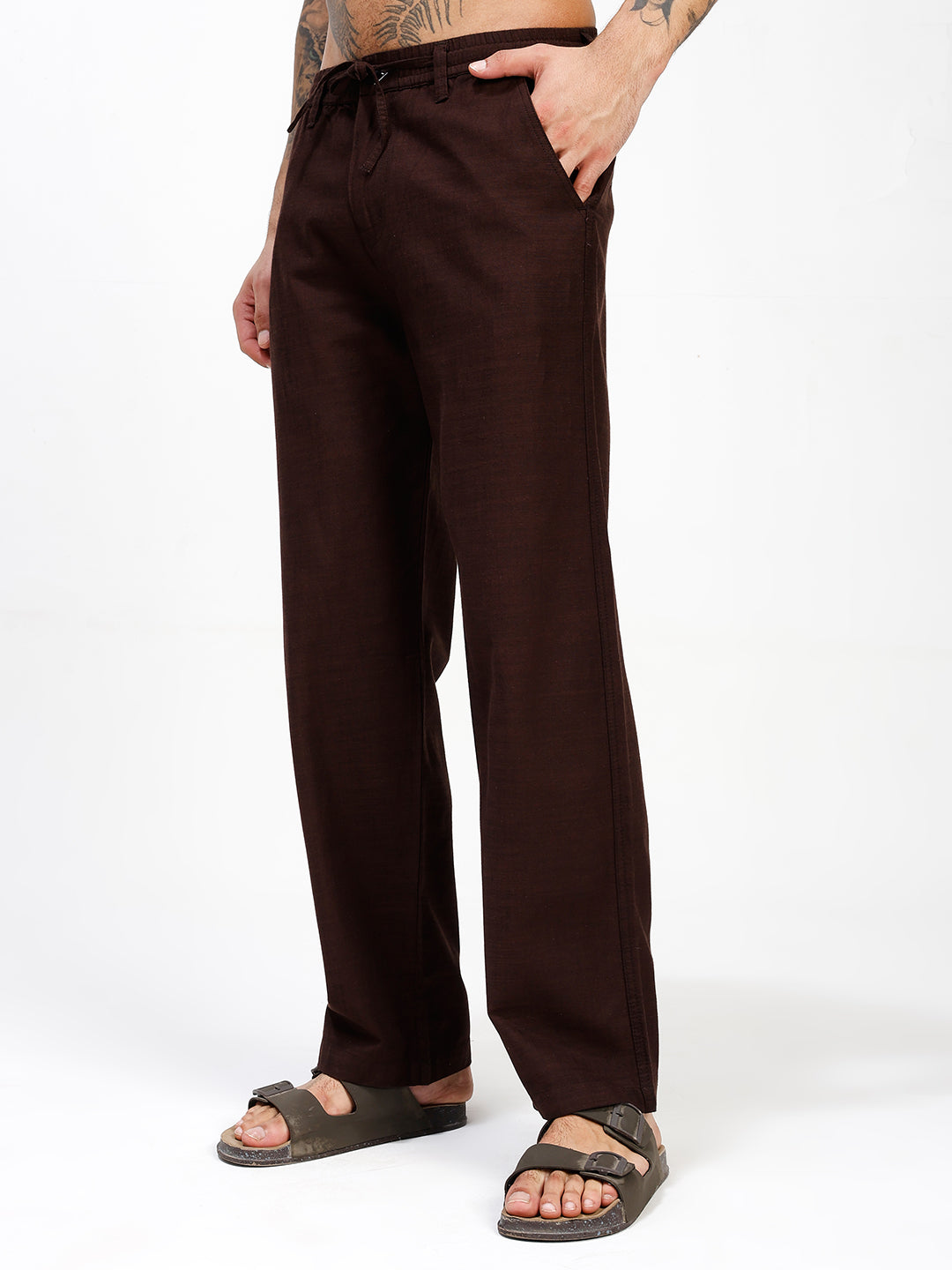 Men’s Dark Brown Regular Fit Linen Pants