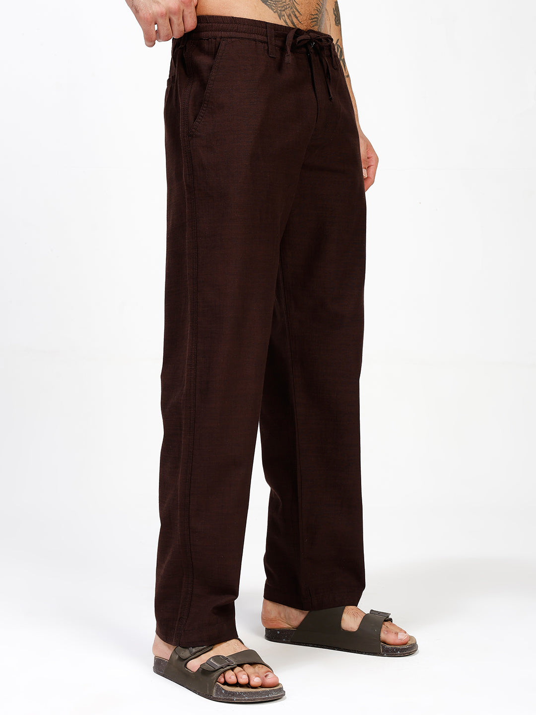 Men’s Dark Brown Regular Fit Linen Pants