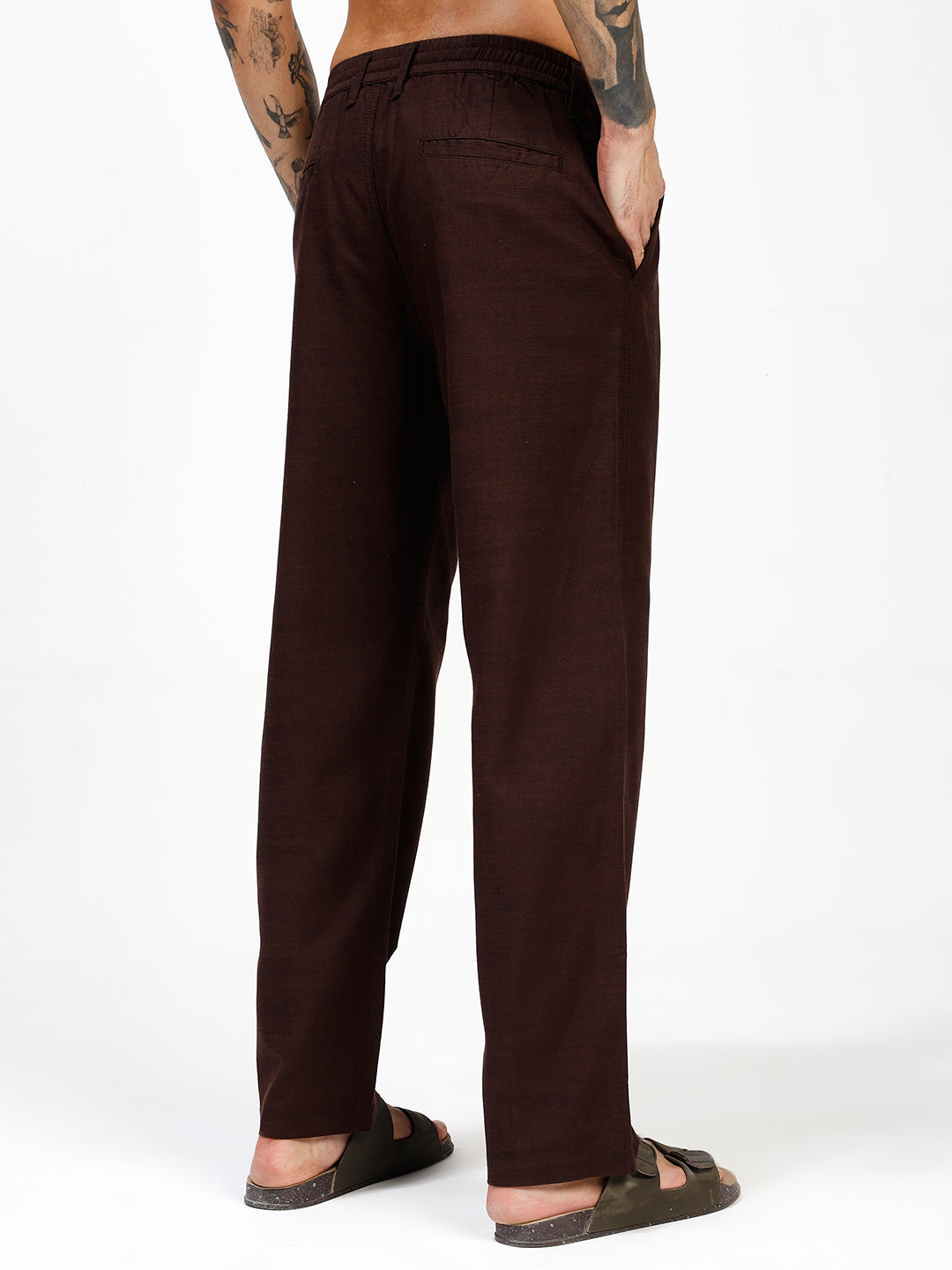 Men’s Dark Brown Regular Fit Linen Pants