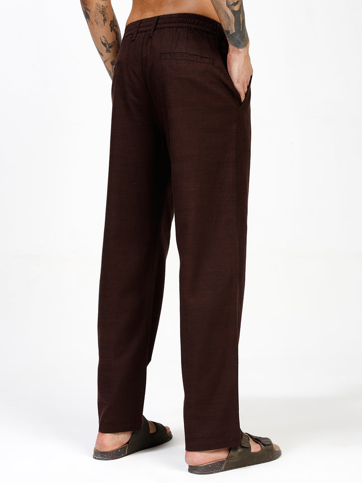 Men’s Dark Brown Regular Fit Linen Pants