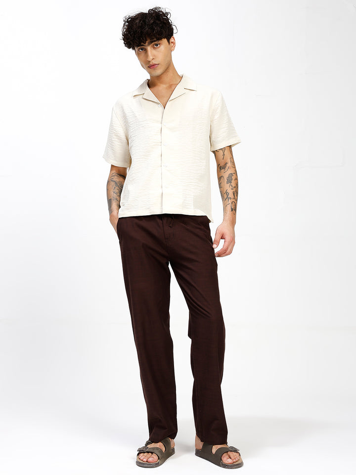 Men’s Dark Brown Regular Fit Linen Pants