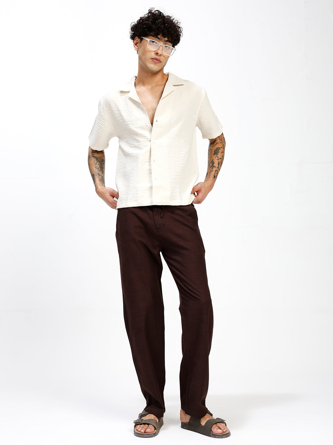 Men’s Dark Brown Regular Fit Linen Pants