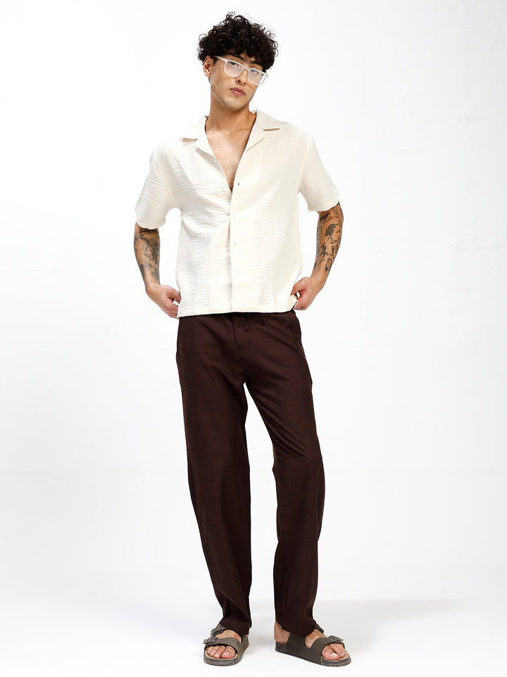 Men’s Dark Brown Regular Fit Linen Pants