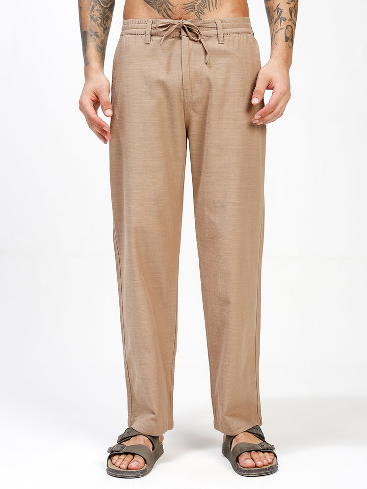 Men’s Beige Regular Fit Linen Pants