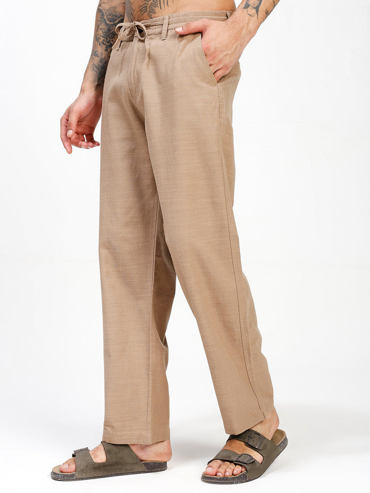 Men’s Beige Regular Fit Linen Pants