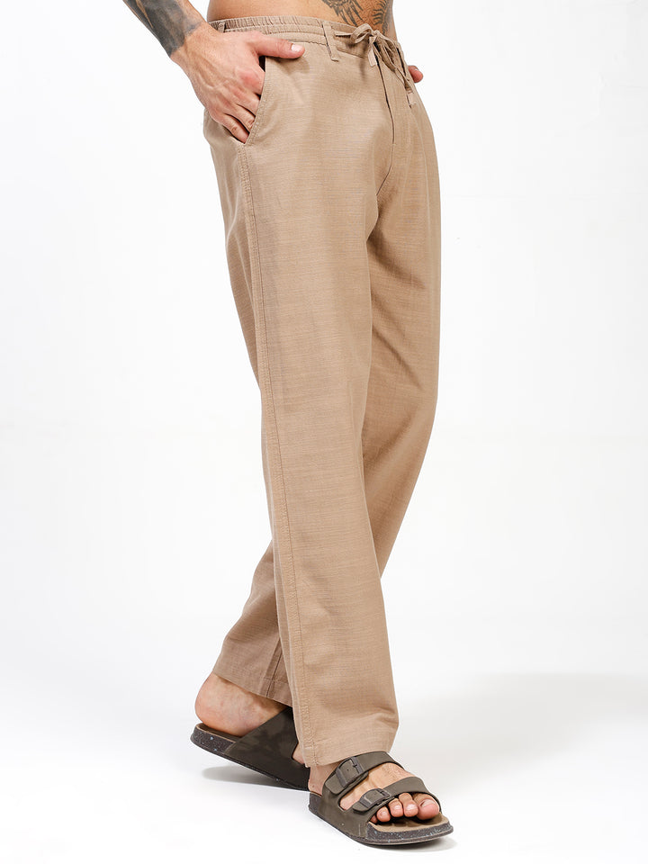 Men’s Beige Regular Fit Linen Pants