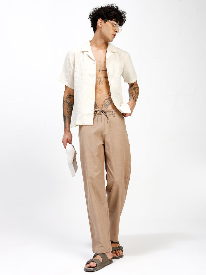 Men’s Beige Regular Fit Linen Pants