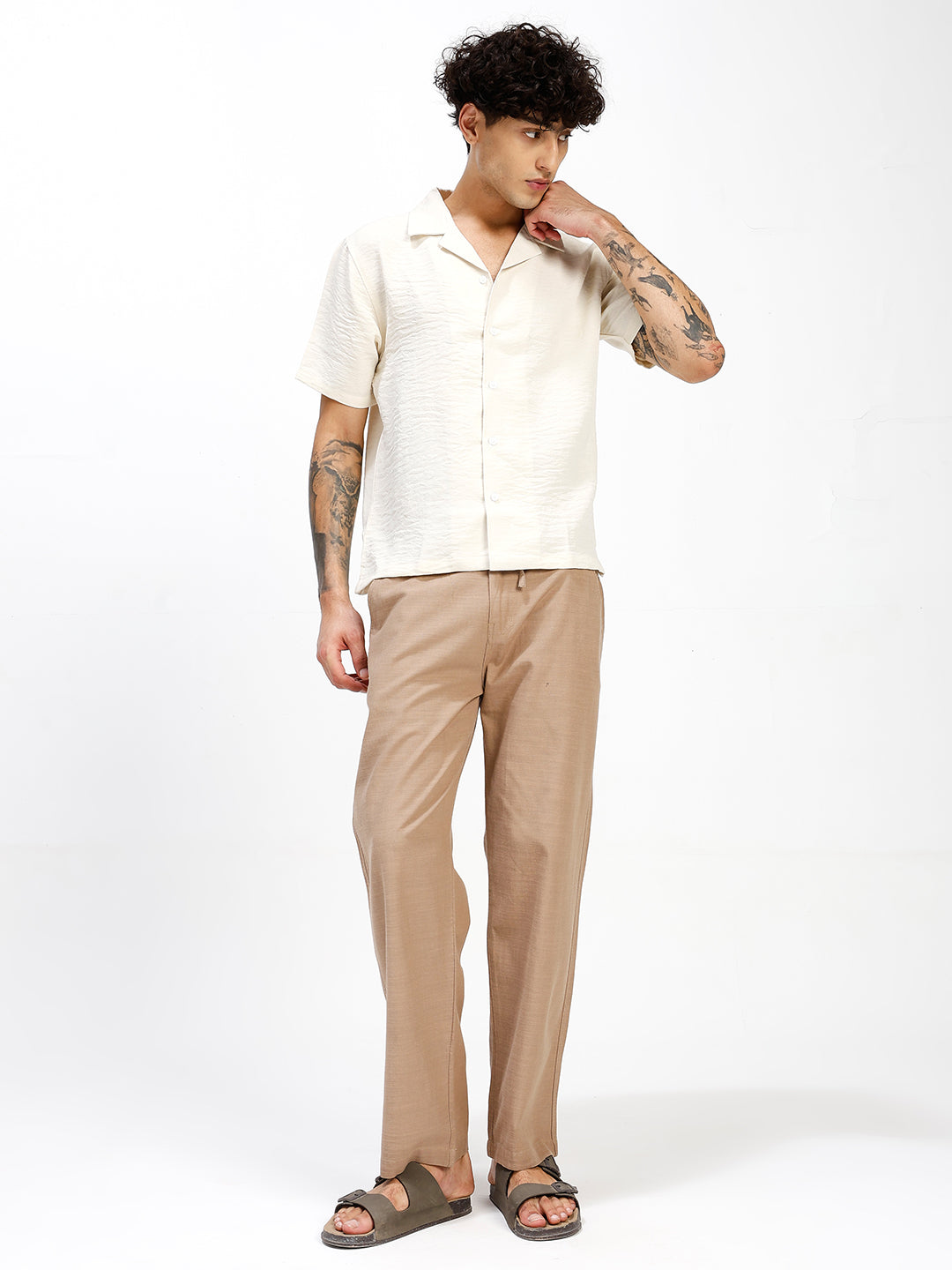 Men’s Beige Regular Fit Linen Pants