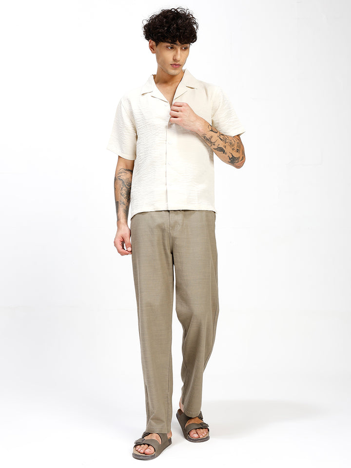 Men’s Olive Regular Fit Linen Pants