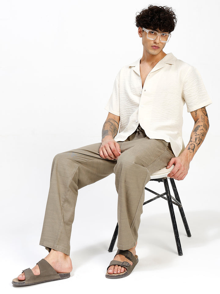 Men’s Olive Regular Fit Linen Pants