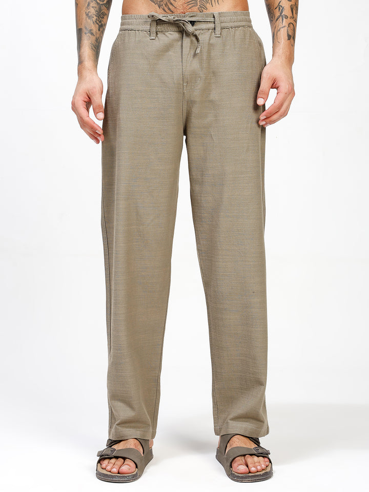 Men’s Olive Regular Fit Linen Pants