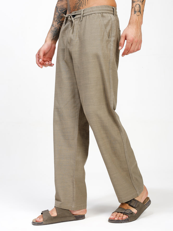 Men’s Olive Regular Fit Linen Pants