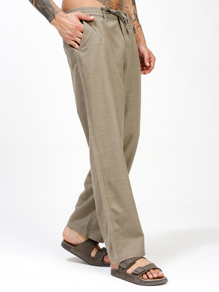 Men’s Olive Regular Fit Linen Pants