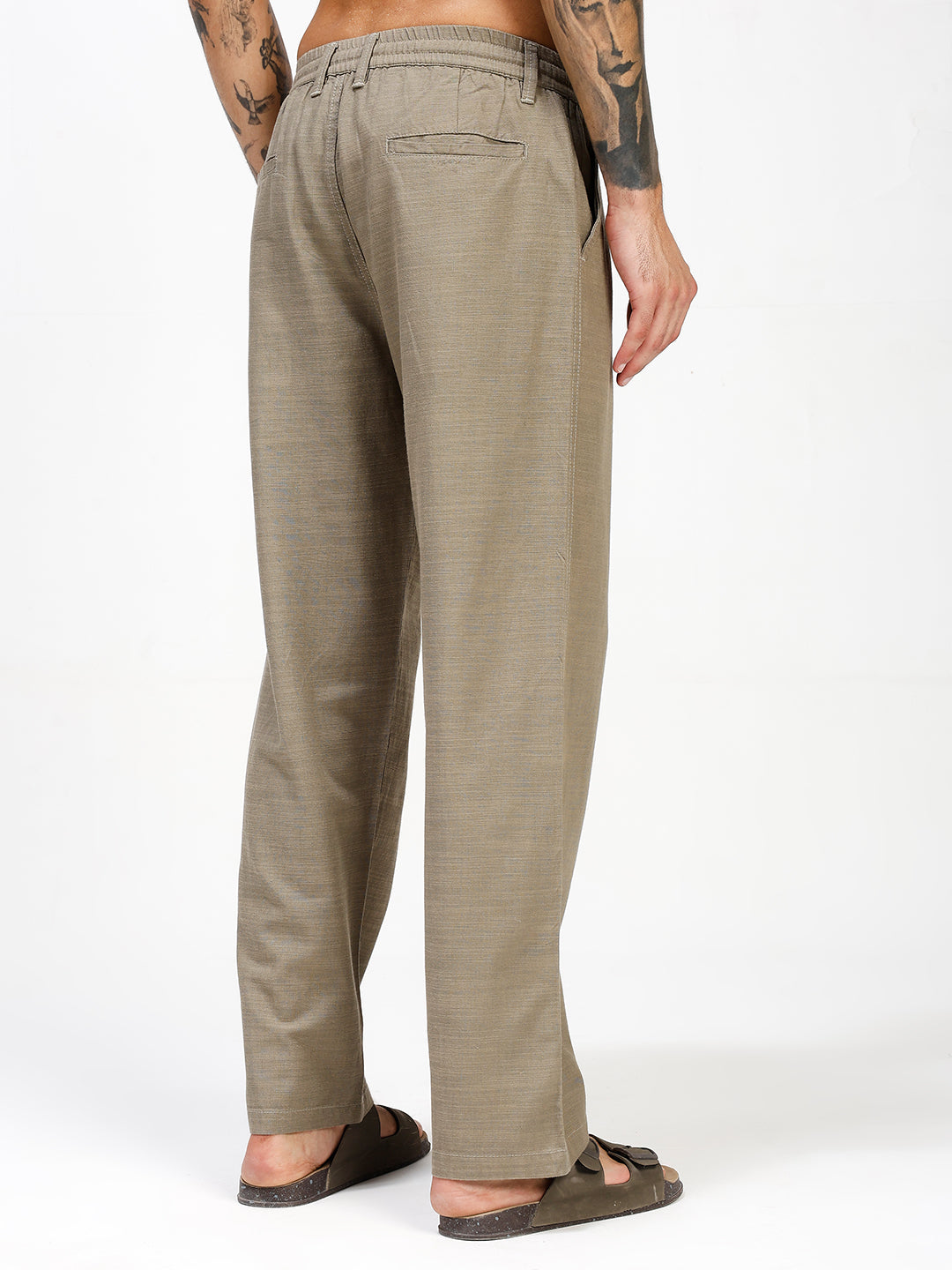 Men’s Olive Regular Fit Linen Pants