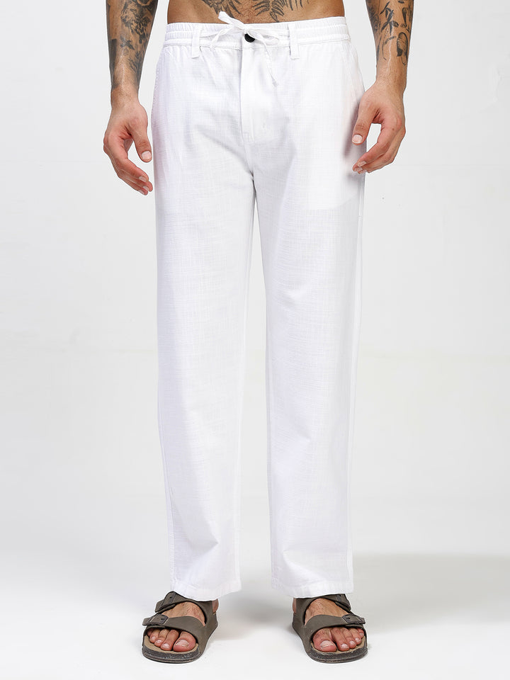 Men’s Regular Fit White Linen Pants