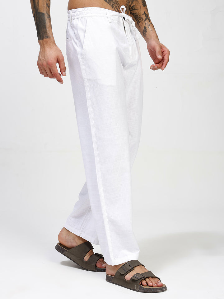 Men’s Regular Fit White Linen Pants