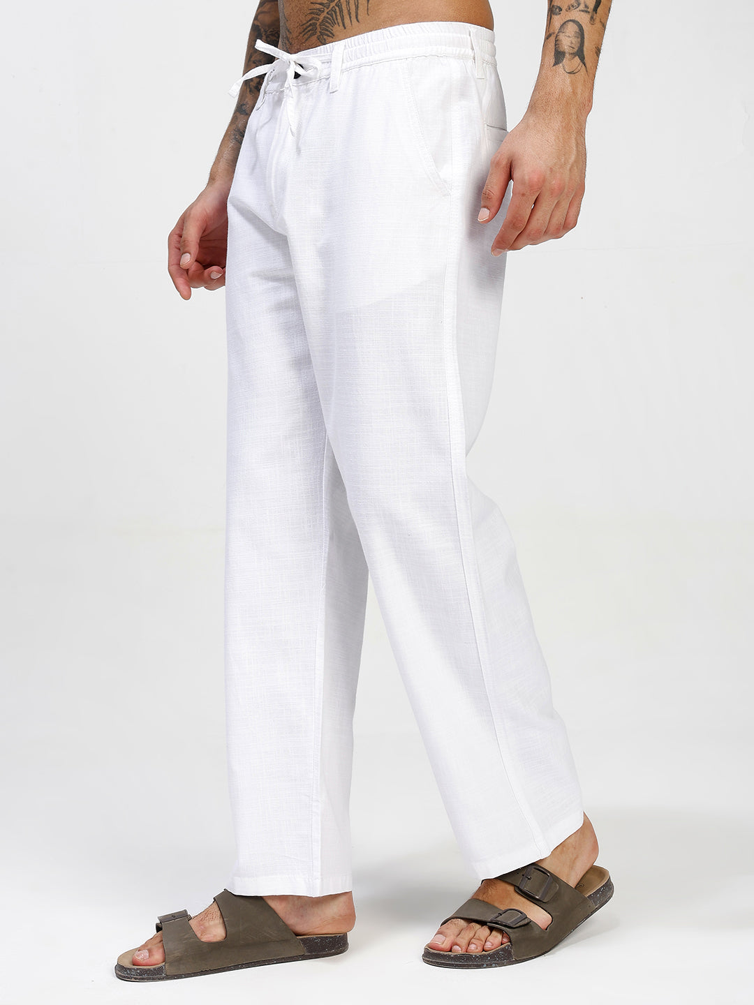 Men’s Regular Fit White Linen Pants