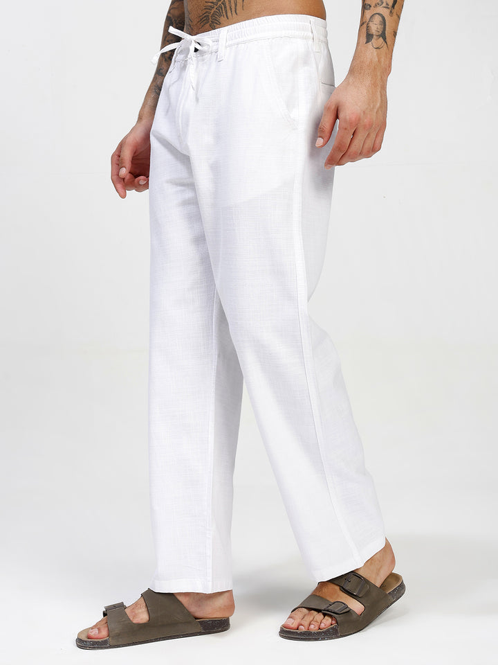 Men’s Regular Fit White Linen Pants