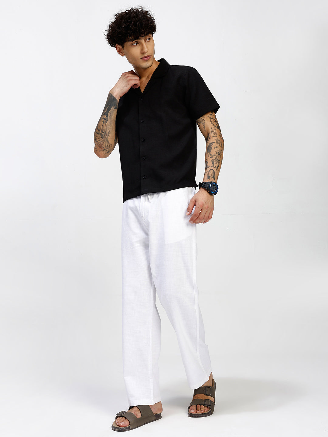 Men’s Regular Fit White Linen Pants