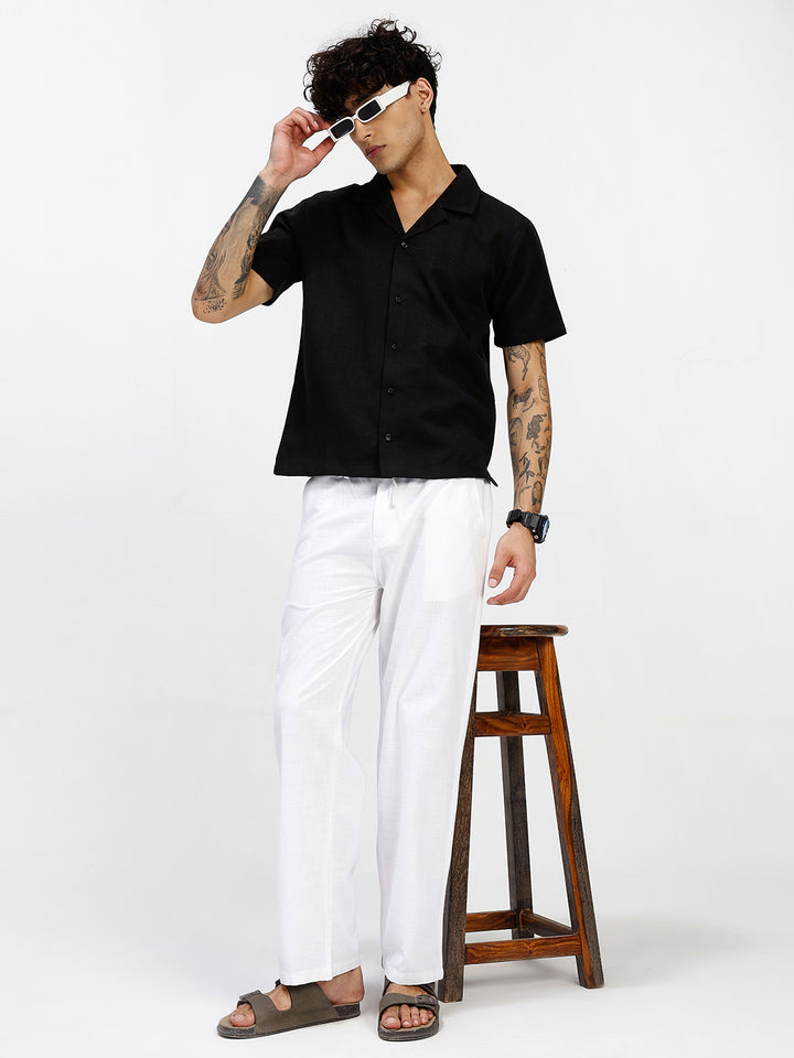 Men’s Regular Fit White Linen Pants