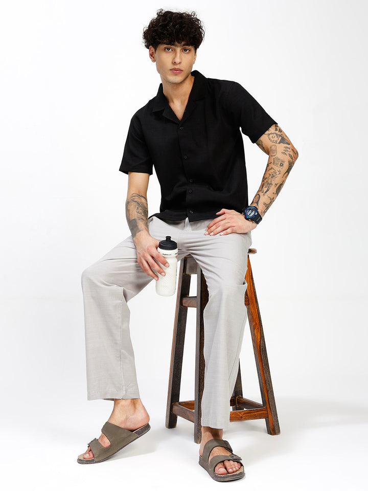 Men’s Grey Regular Fit Linen Pants