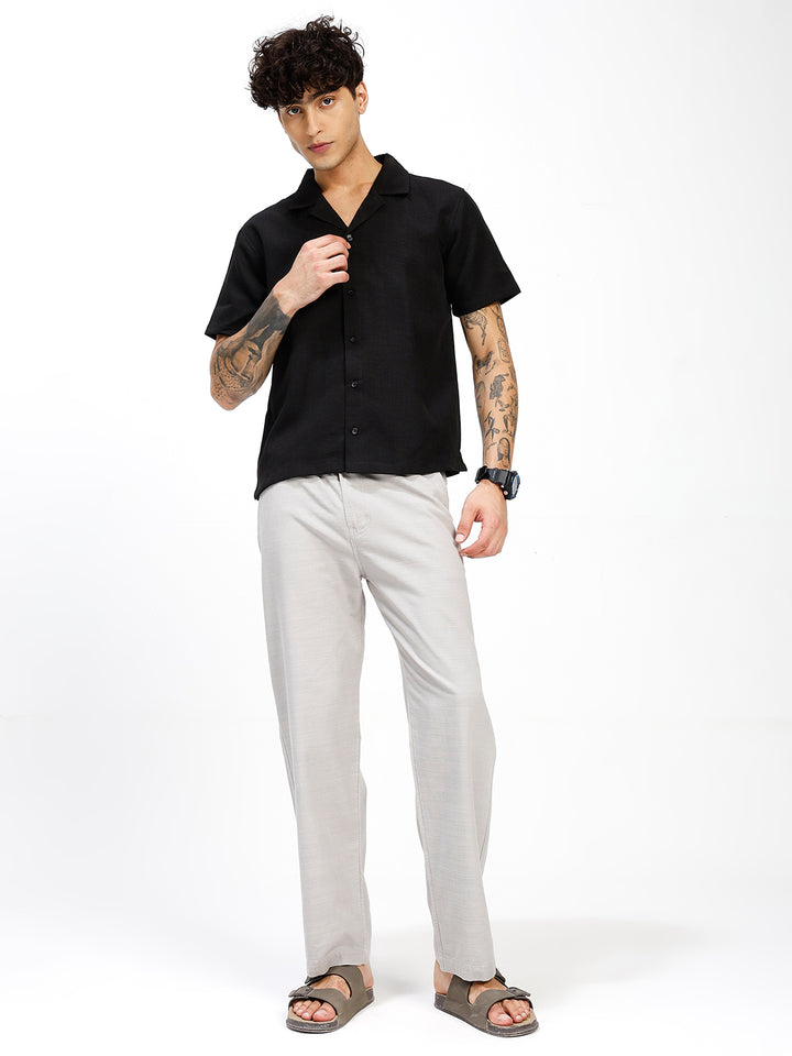 Men’s Grey Regular Fit Linen Pants