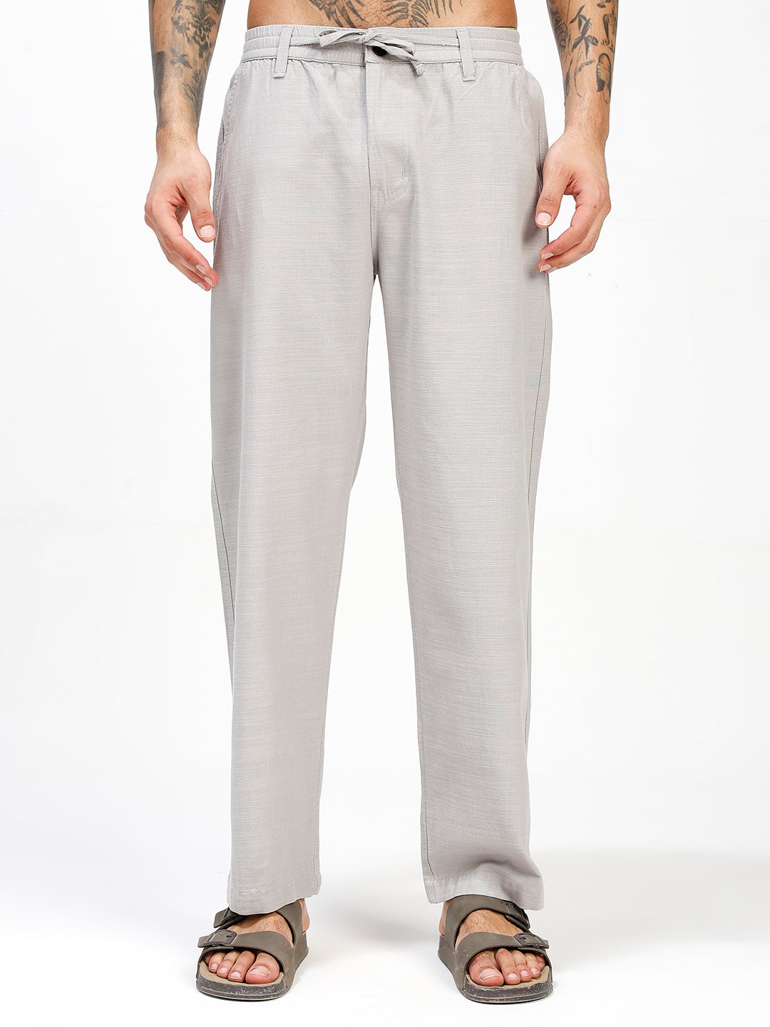 Men’s Grey Regular Fit Linen Pants