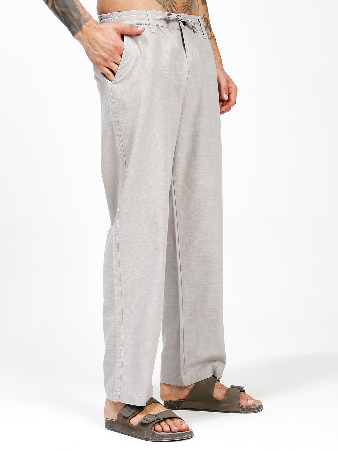 Men’s Grey Regular Fit Linen Pants