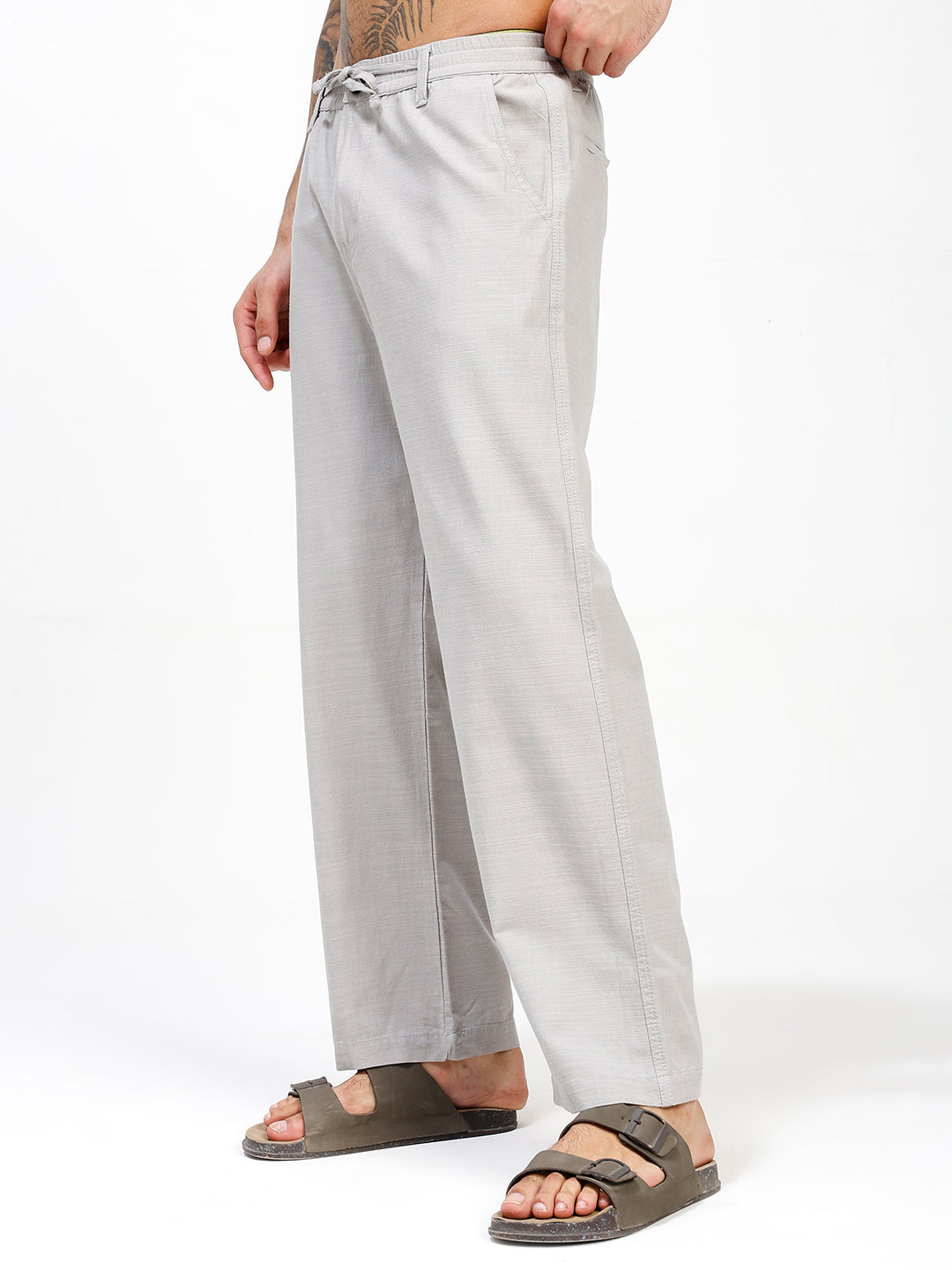 Men’s Grey Regular Fit Linen Pants