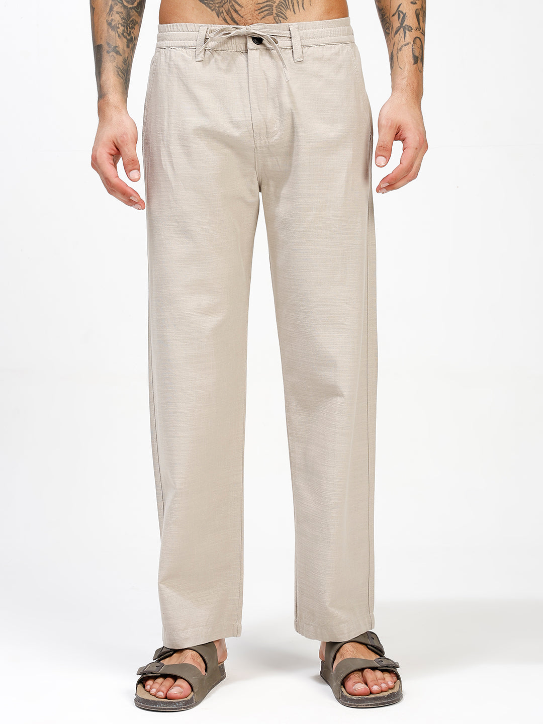 Men’s Cream Regular Fit Linen Pants