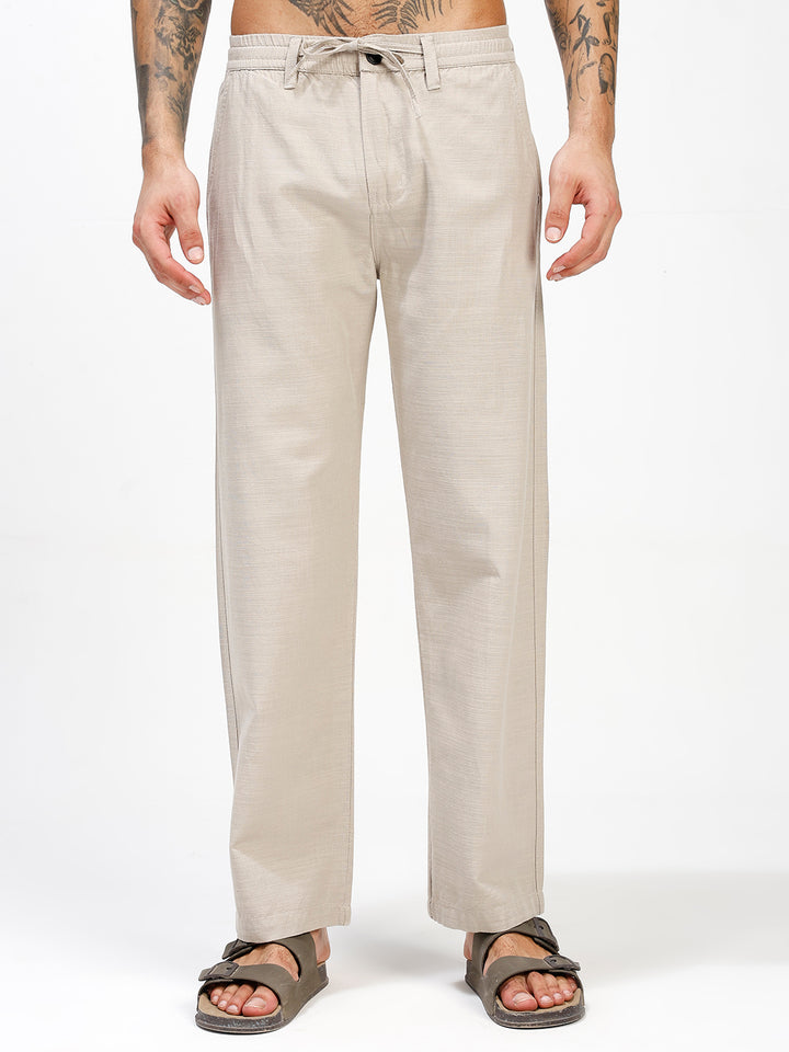 Men’s Cream Regular Fit Linen Pants