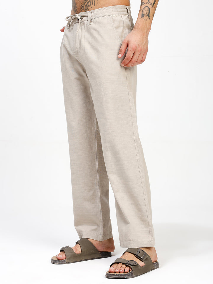 Men’s Cream Regular Fit Linen Pants