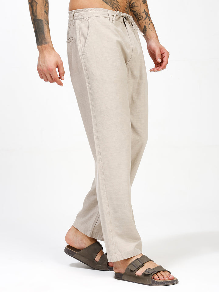 Men’s Cream Regular Fit Linen Pants