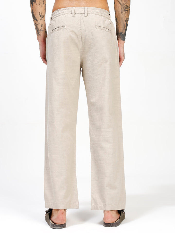 Men’s Cream Regular Fit Linen Pants