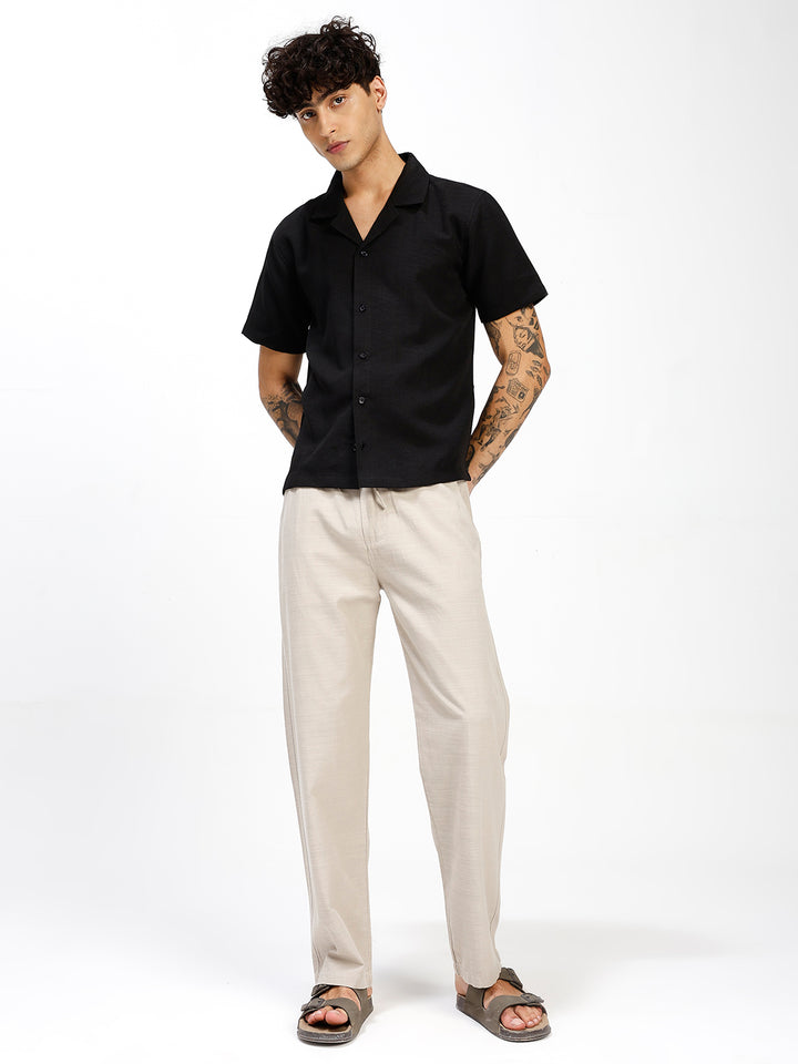 Men’s Cream Regular Fit Linen Pants