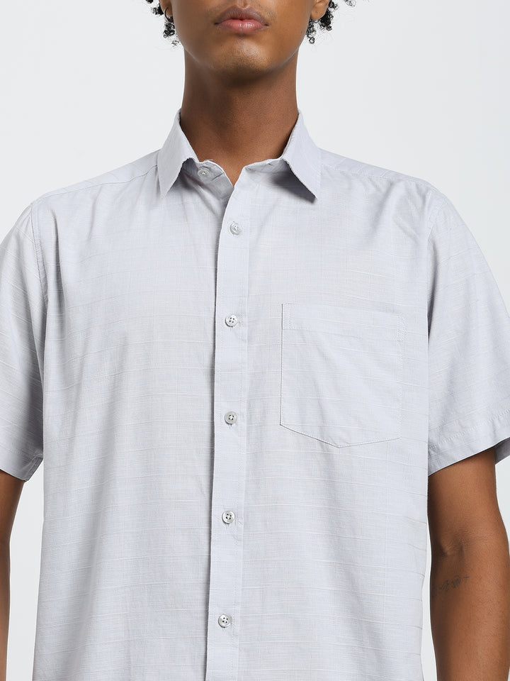 Linen blend grey half sleeve shirt