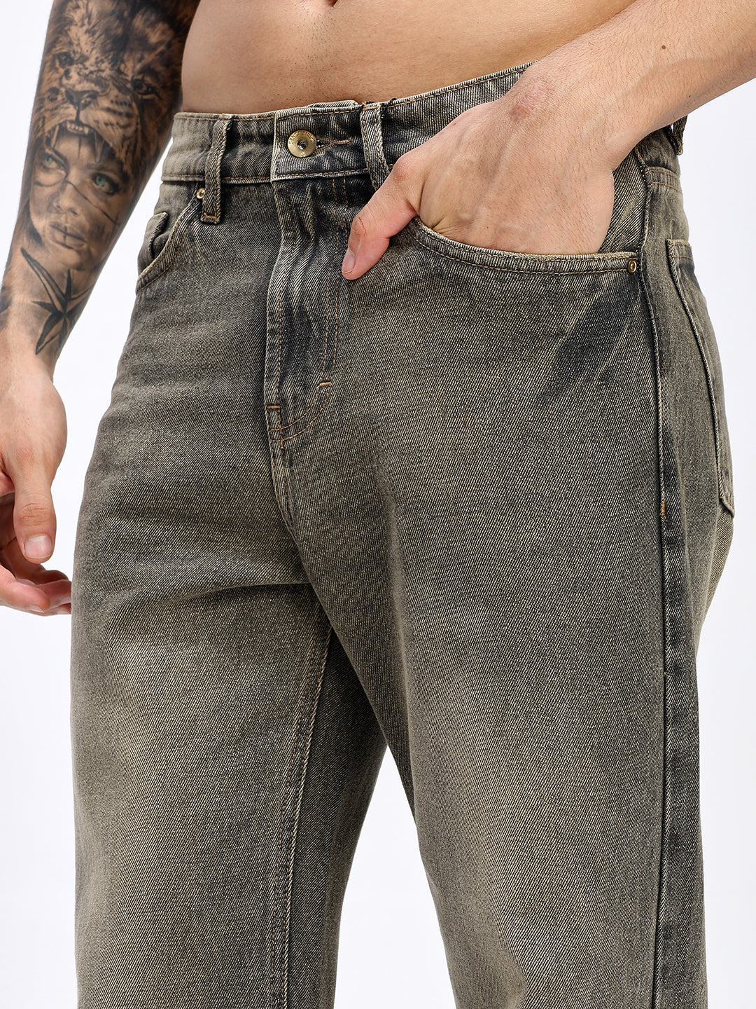 Men's Loose Fit Acid Wash Denim Jeans