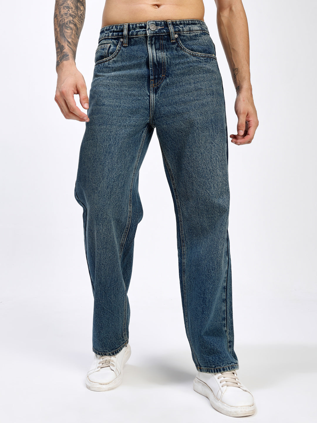 Men's Green Wash Relaxed Fit Straight Leg Jeans