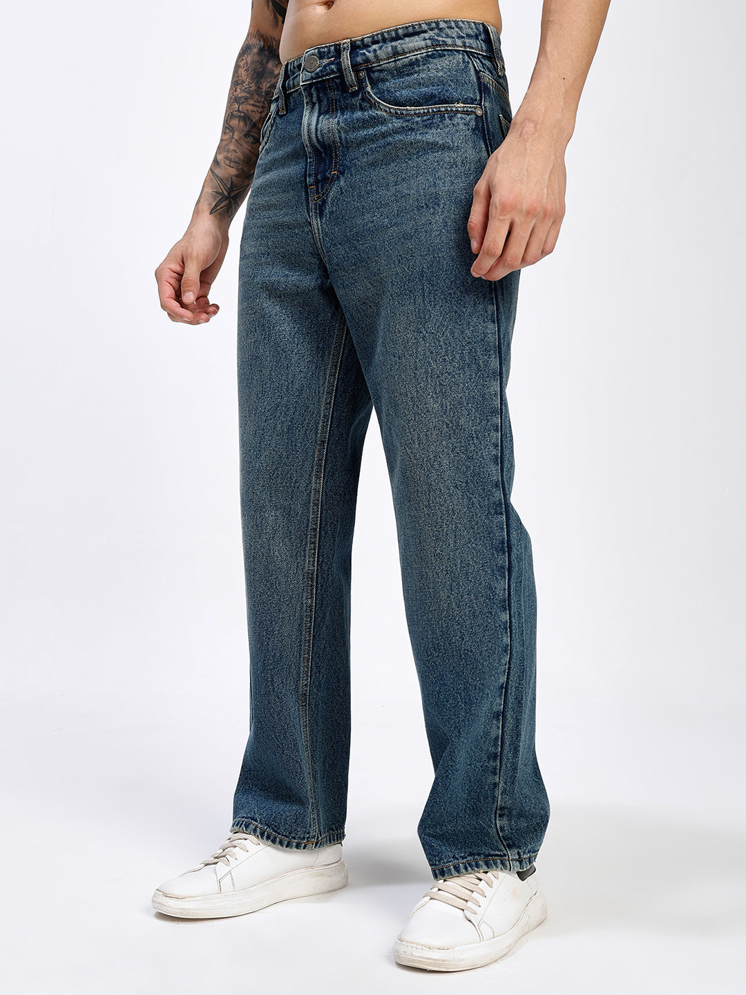 Men's Green Wash Relaxed Fit Straight Leg Jeans