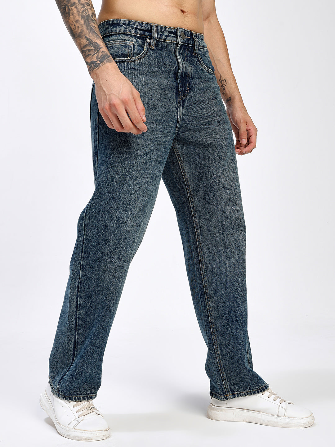 Men's Green Wash Relaxed Fit Straight Leg Jeans