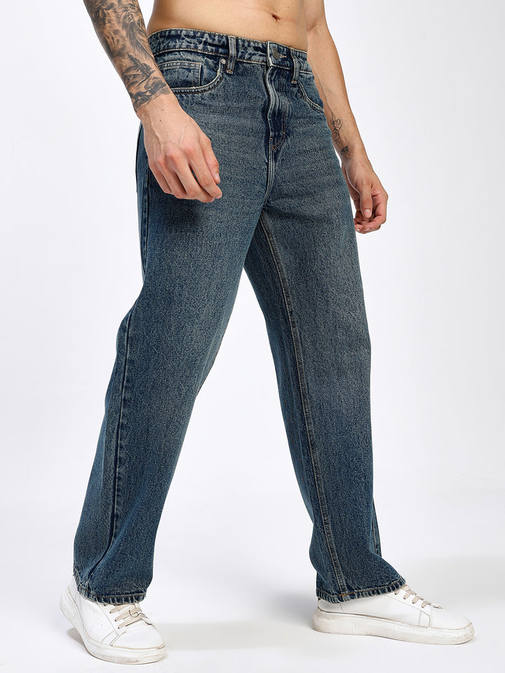 Men's Green Wash Relaxed Fit Straight Leg Jeans