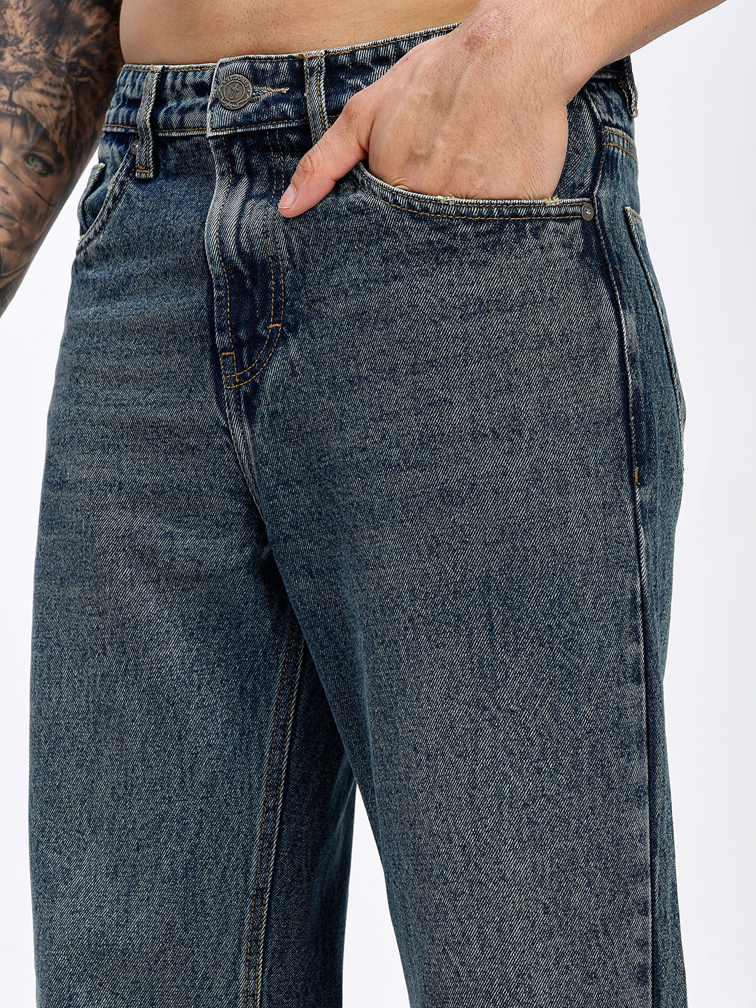 Men's Green Wash Relaxed Fit Straight Leg Jeans